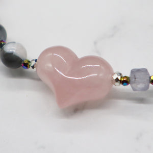 【Blooming Pink Roses】 Tortoiseshell Dzi Bead x Rose Quartz x Lapis Lazuli x Mother of Pearl Bracelet