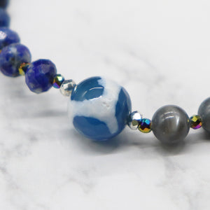 【Blooming Pink Roses】 Tortoiseshell Dzi Bead x Rose Quartz x Lapis Lazuli x Mother of Pearl Bracelet