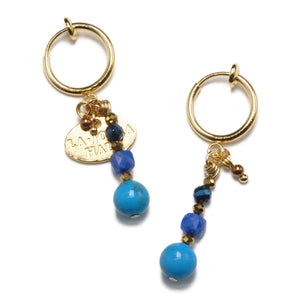 [Starry Sky Fragment] Lapis Lazuli x Magnesite Turquoise x Blue Hematite Earrings