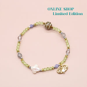 [ONLINE SHOP Exclusive] [Green Light Sunshine] Three-Eyed Dzi Bead x Peridot x Pearl Bracelet